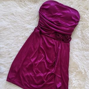 NWT silky satin rose detail strapless mini dress
